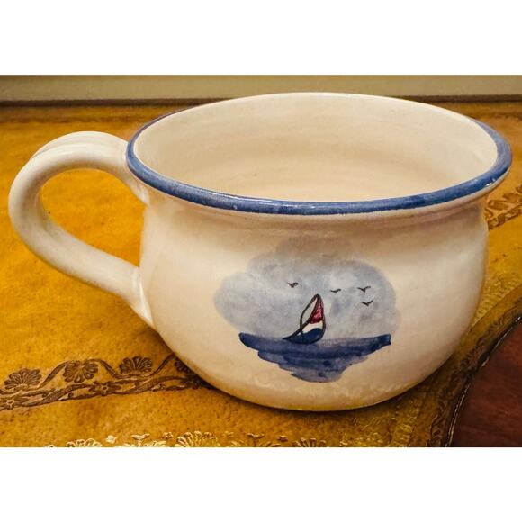 Cagle Rd Pottery North Carolina Litehouse Sailboat Nautical Chowder Bowl Mug NEW - Picture 4 of 5